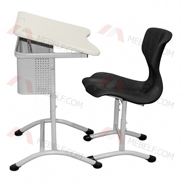 Школьный стол с наклонной столешницей ШСТ15 и школьный стул ШС10, белый и черный