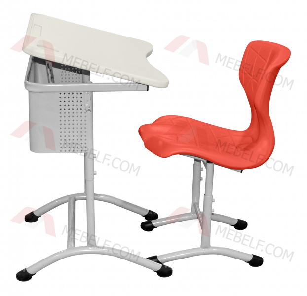 Школьный стол с наклонной столешницей ШСТ15 и школьный стул ШС10, белый и оранжевый